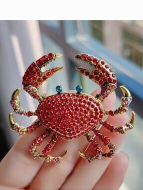 🌺Crab Red Rhinestone Crab Brooch Pin - Women's Jewelry Beach Wear
